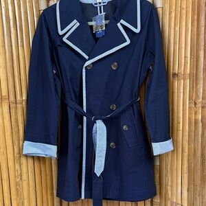 crown & ivy Navy Double Breasted Trench Coat  Size S.  NWT